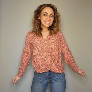 Long Sleeve Pink Leopard Print Blouse